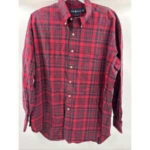 Ralph Lauren Long Sleeve Button Up Big Shirt Mens Large Red Plaid Cotton‎